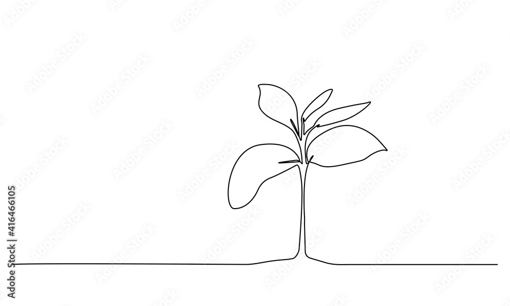 Fototapeta Continuous Line Drawing of Leaves Black Sketch Isolated on White Background. Simple Leaf One Line Illustration. Minimalist Botanical Drawing. Vector EPS 10.