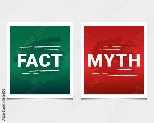 Facts myths sign on square frame template with shadow. Concept of thorough fact-checking or easy compare evidence. Illustration vector