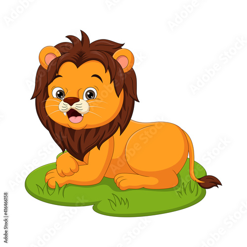 Cute baby lion cartoon in the grass