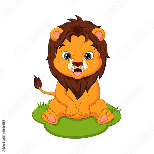 Cute baby lion cartoon sitting in the grass