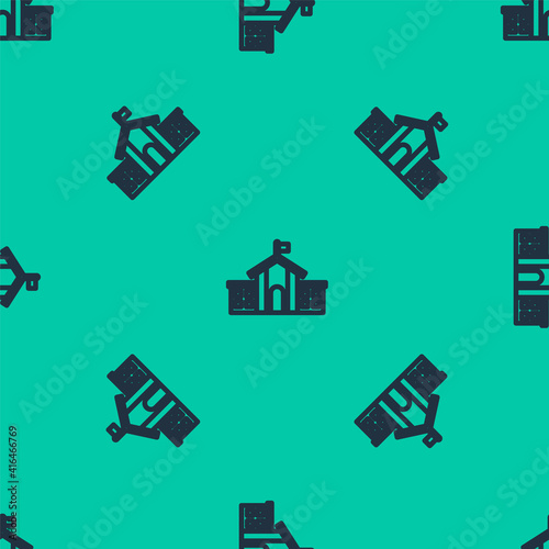 Blue line United States Capitol Congress icon isolated seamless pattern on green background. Washington DC, USA. Vector.