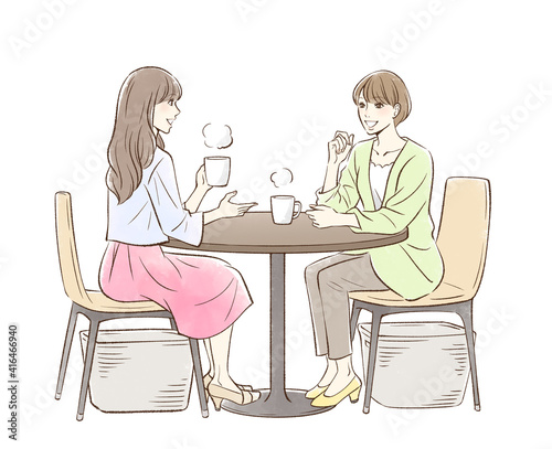 お茶する女性のペア