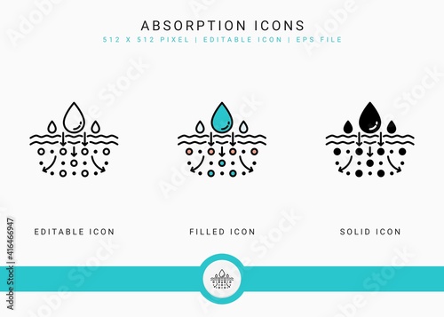 Absorption icons set vector illustration with solid icon line style. Skin water moisture concept. Editable stroke icon on isolated background for web design, user interface, and mobile application photo