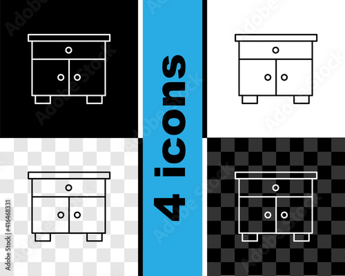 Set line Furniture nightstand icon isolated on black and white, transparent background. Vector.