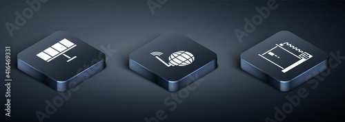Set Isometric Solar energy panel, 3D printer and Social network icon. Vector.