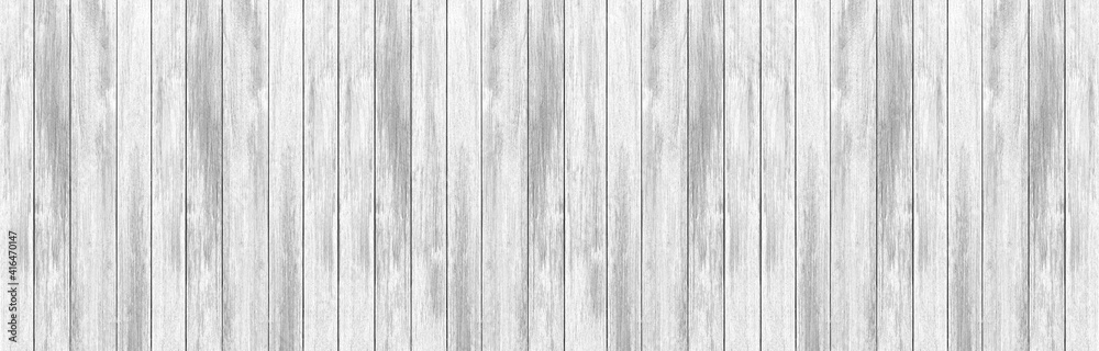 Fototapeta premium Panorama of Old white vintage wooden wall pattern and seamless background