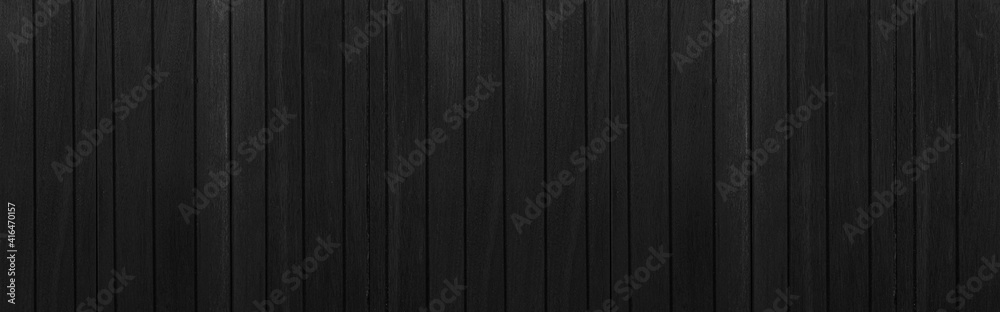 Panorama of Old Black vintage wooden wall pattern and seamless background - obrazy, fototapety, plakaty 