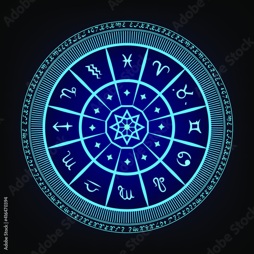 12 zodiac vector illustration with magic ring looks energetic.
