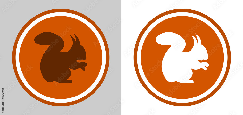 an orange squirrel in a circle for logo or pictogram with shadow