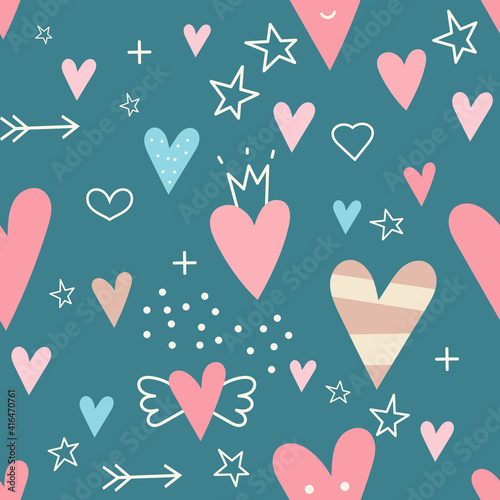 Seamless pattern for wedding or Valentines day design with hearts. Vector illustration for packaging. Pattern is cut, no clipping mask.