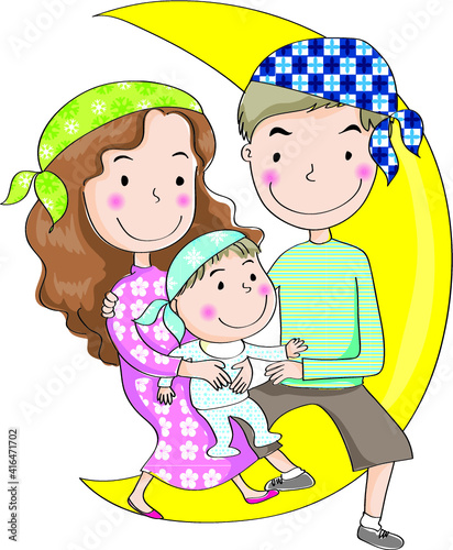 vector cartoon family daddy mommy baby with scarf