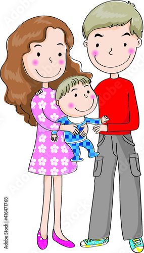 vector cartoon family daddy mommy baby 