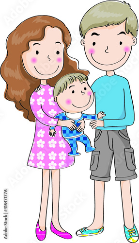 vector cartoon family daddy mommy baby 