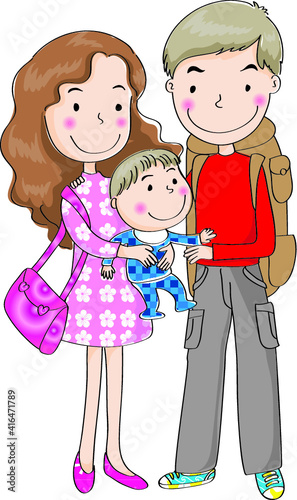 vector cartoon family daddy mommy baby go to trip