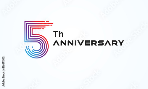 Number 5 Logo,  monogram line style, usable for anniversary, business and tech logos, flat design logo template, vector illustration