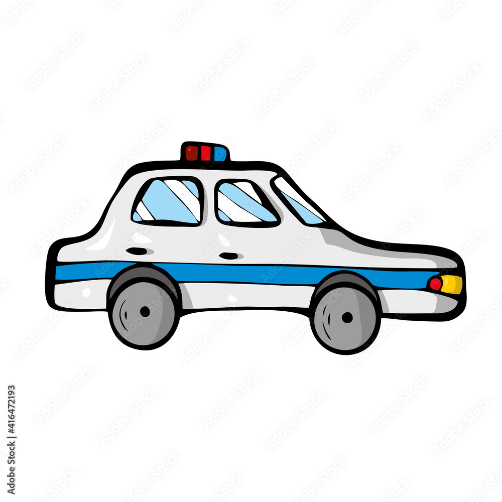 Police car on white background Cute Cartoon transport. . Vector illustration Police car on white background Cute Cartoon transport. . Vector illustration