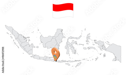 Location of Province Bali on map Indonesia. 3d Bali flag map marker location pin. Quality map with Provinces of Indonesia for your web site design, app, UI. EPS10.
