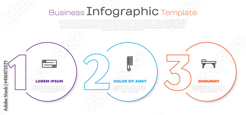 Set line Towel stack, Hairbrush and Massage table. Business infographic template. Vector.