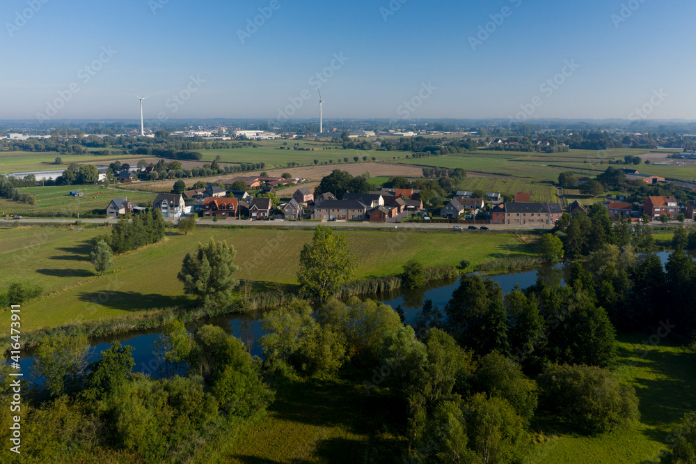 Aerial rural lanscape in Moerzeke, Belgium