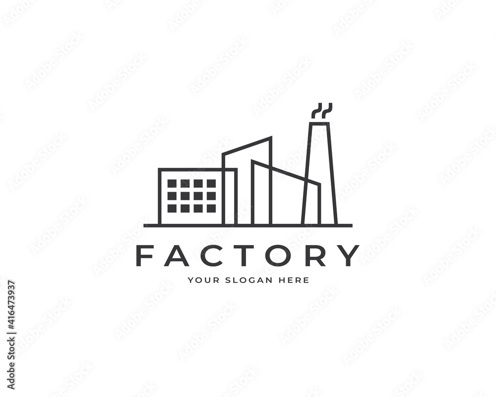Modern industrial tech logo design. Factory building logo design vector