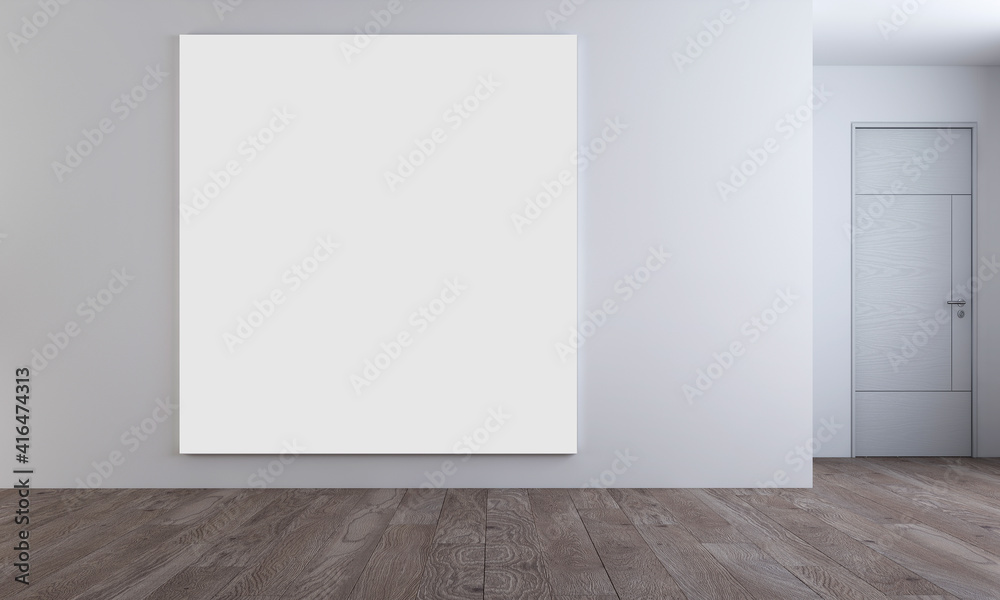 Modern interior mock up design furniture decor and empty frame canvas of living room and wall pattern background, 3d rendering