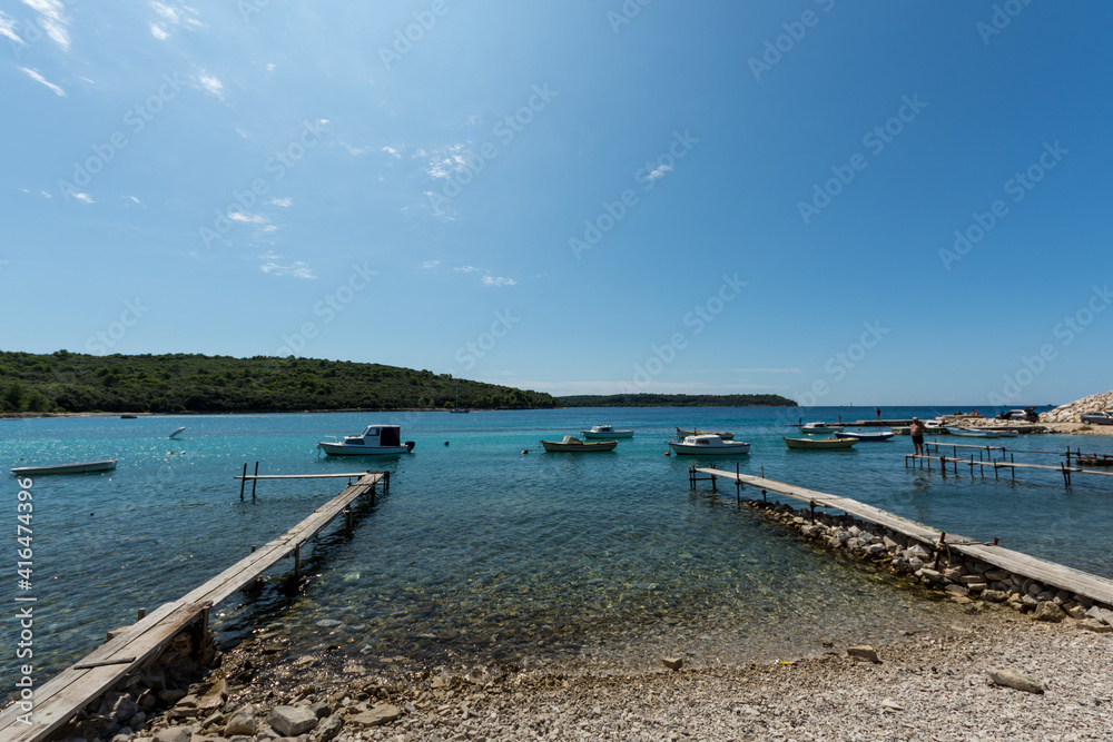Boats in a bay, in Banjole, Croatia