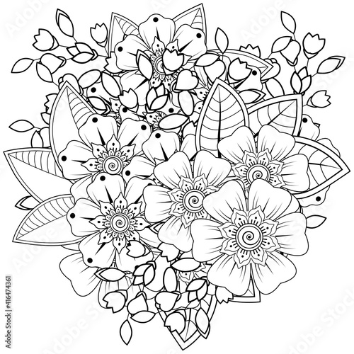 Mehndi flower for henna  mehndi  tattoo  decoration. decorative ornament in ethnic oriental style. doodle ornament. outline hand draw illustration. coloring book page.