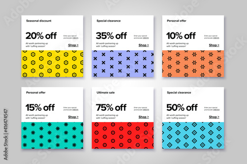 Modern promotion square web banner for social media mobile apps. Elegant sale and discount promo backgrounds with abstract pattern. Email ad newsletter layouts.