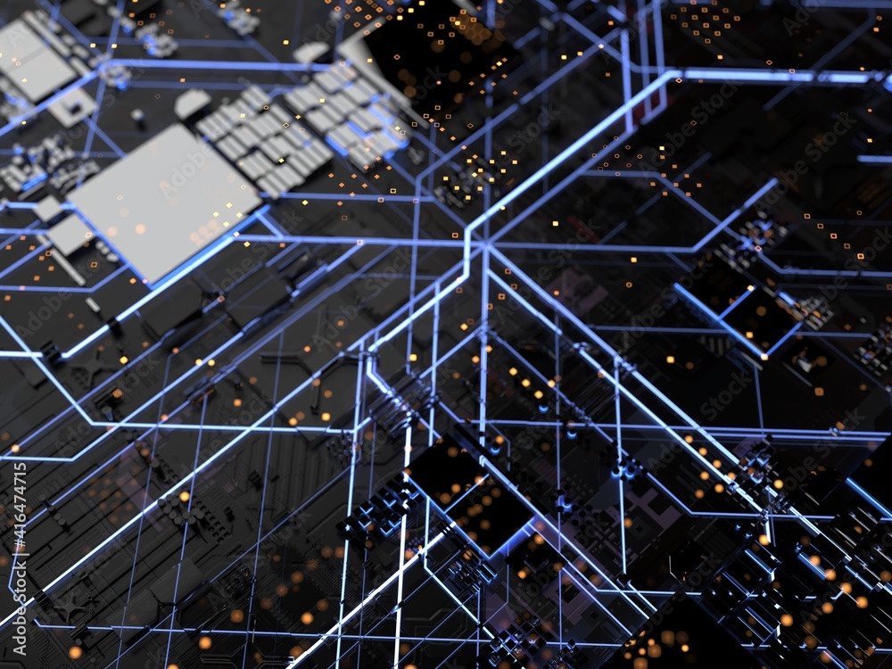 details of computer circuit boards close up. 3d render on the topic of technology details of computer circuit boards close up. 3d render on the topic of technology