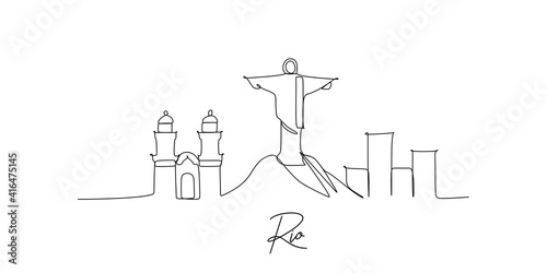 Rio Brazil landmark skyline - continuous one line drawing
