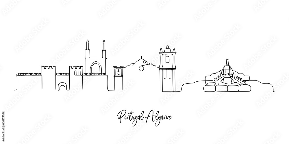 Europe's cities landmark skyline - continuous one line drawing