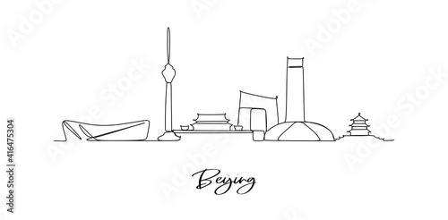 Beijing china landmark skyline - continuous one line drawing