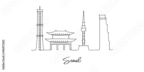 Soul landmark skyline - continuous one line drawing