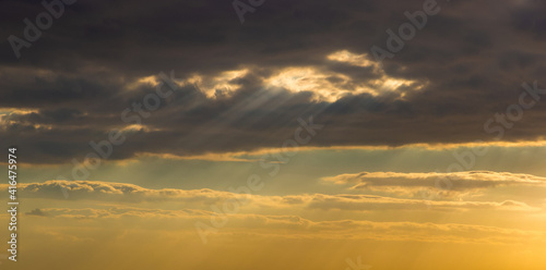 Cloudy sky at sunset. Natural background.