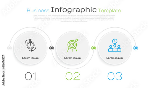 Set line Clock with arrow, Target sport and Time Management. Business infographic template. Vector.