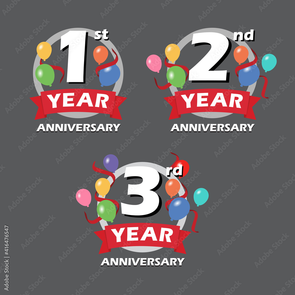1st 2nd 3rd anniversary congratulations Balloon flat vector template ...