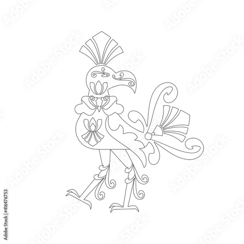 The mythical bird Hong. Pantheon of Thai deities. The concept of the sacredness of the ideas of southern Buddhism. Anti-stress coloring pages..