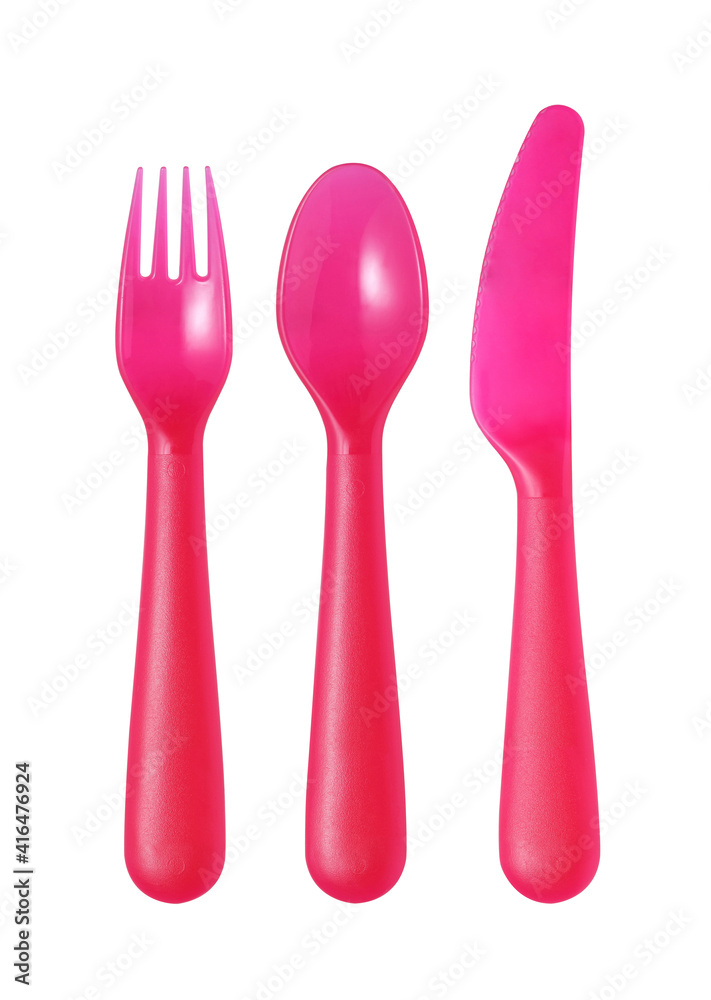 Plastic utensil for kid on white background
