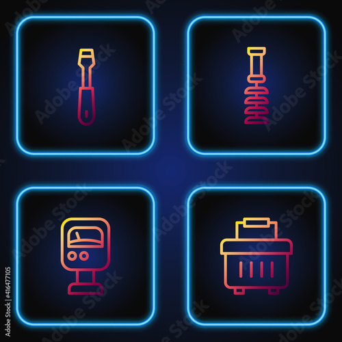 Set line Toolbox, Pressure water meter, Screwdriver and Toilet brush. Gradient color icons. Vector.