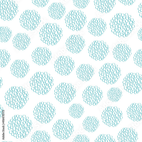Water bubble vector pattern background. Abstract circles within circular shapes soap or pop drink bubbles. Transparent effect irregular random layout on aqua blue white backdrop. Fun all over print.