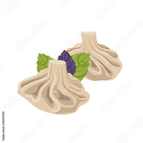 Vector khinkali solated on white background. Traditional Georgian cuisine. Flat illustration.