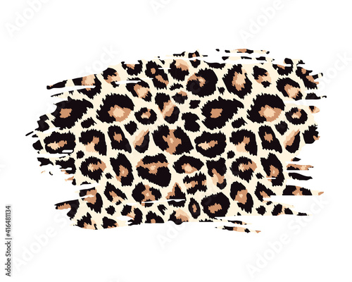 Hand drawn vector leopard textured ink brush stroke, paint spot with leo pattern texture. Animal paint smear artistic background. Stain shape design element