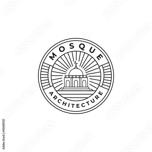mosque line art emblem vintage logo symbol vector illustration template design
