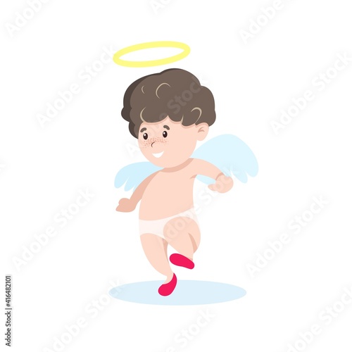 Cute smiling cupid. Valentines Day design concept. Vector illustration in cartoon flat styleArt & Illustration
