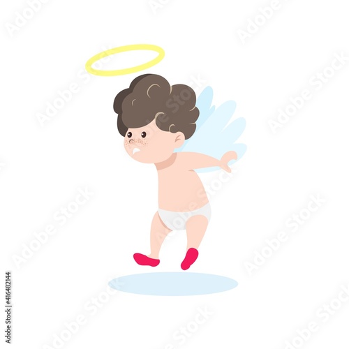 Cute cupid is surprised.Valentines Day design concept. Vector illustration in flat cartoon style