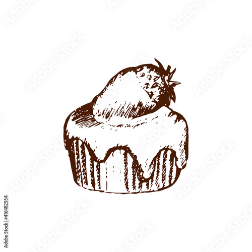 Sweets and bakery set. Hand drawing on a white background. Vintage engraving art illustration. Vector sketch. Food and restaurant design. Cafe or restaurant menu.