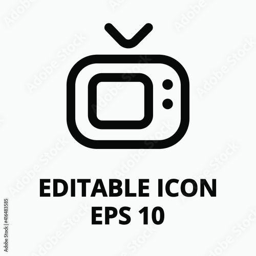 Black and white information icon. Isolated editable vector icon. TV watch. Serial and tv show demonstration time. Radio wave