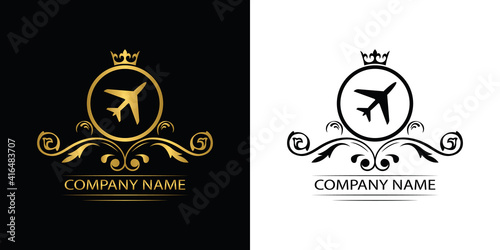 airline logo template luxury royal vector travel company decorative emblem with crown	
