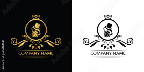 beer, beer pub logo template luxury royal vector company decorative emblem with crown	
