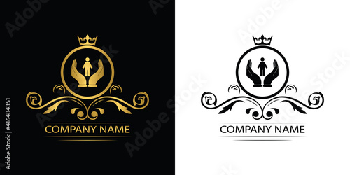 people care logo template luxury royal vector clinic icon company decorative emblem with crown 